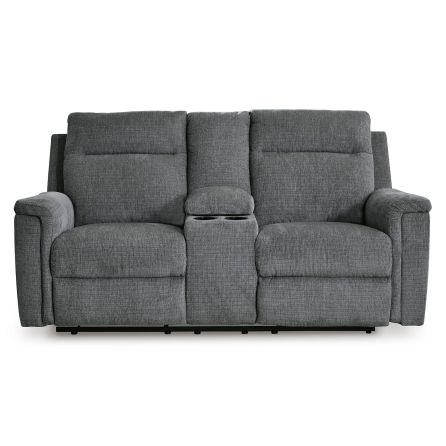 Front view of Barnsana Gravel Power Reclining Console Loveseat