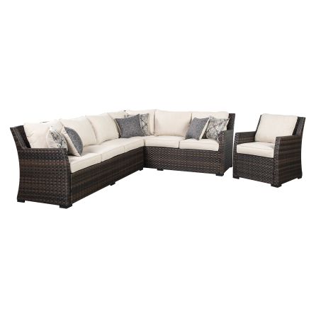 Easy Isle Brown/Beige Outdoor Sectional with Chair