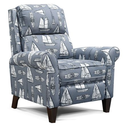 Hayes Push Back Recliner with sailboat design upholstery