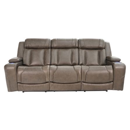 Front view of Boston Charcoal Zero Gravity Power Headrest Reclining Sofa with Drop Down Table