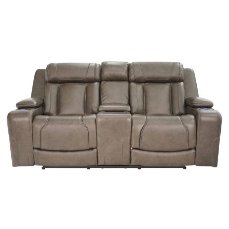 Front view of Boston Charcoal Zero Gravity Power Headrest Reclining Console Loveseat
