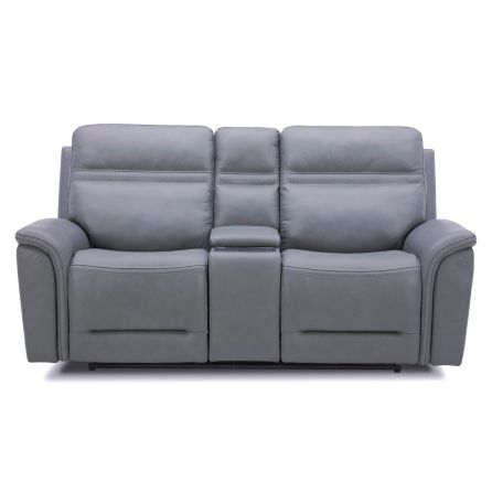 Front view of Cooper Gray Zero Gravity Power Headrest Reclining Console Loveseat with Power Lumbar