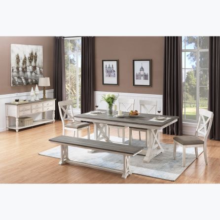 Bar Harbor White 6 Piece Dining Set (Trestle Table with 4 Side Chairs and Bench)