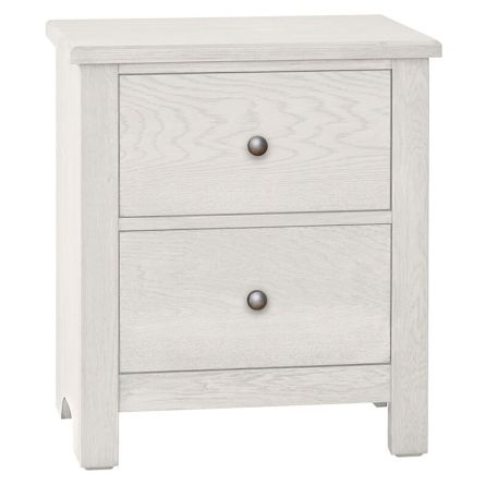 Front view of Fundamentals white nightstand