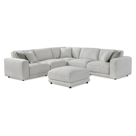Front view of Ava Cloud 5 Piece Modular Sectional with ottoman