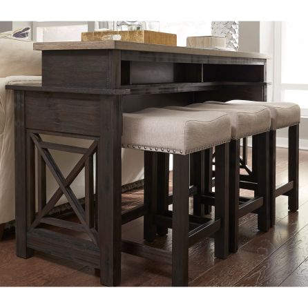 Heatherbrook 4 Piece Bar Set (Console Bar Table with 3 Upholstered Stools)