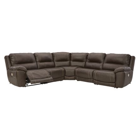 Front view of Dunleith Brown 6 Piece Power Headrest Reclining Sectional