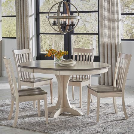 Driftwood/Maple 5 Piece Dining Set (Round Table with 4 Side Chairs)