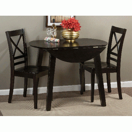 Simplicity Espresso 3 Piece Dining Set (Drop Leaf Table with 2 Side Chairs)