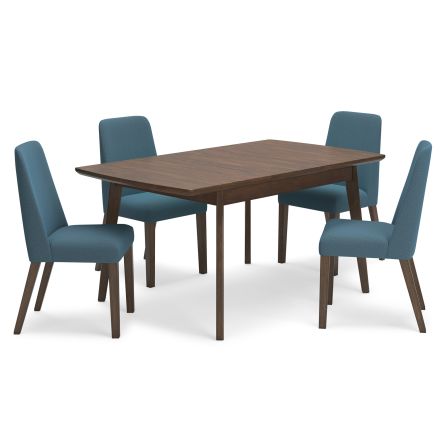 Lyncott 5 Piece Dining Set (Rectangular Table with 4 Blue Side Chairs)