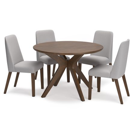 Lyncott 5 Piece Round Dining Set (Table with 4 Grey Side Chairs)