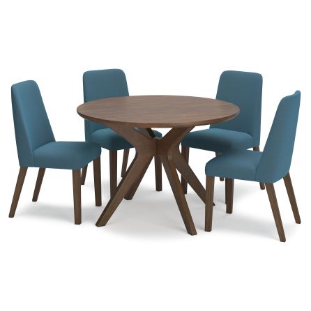 Lyncott 5 Piece Round Dining Set (Table with 4 Blue Side Chairs)