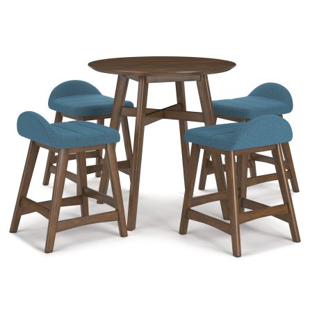 Lyncott 5 Piece Counter Set (Table with 4 Blue Stools)