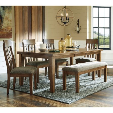 Flaybern 6 Piece Dining Set (Table with 4 Side Chairs and Bench)