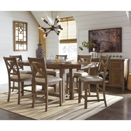 Moriville 7 Piece Counter Set (Rectangular Table with 6 Upholstered Stools)