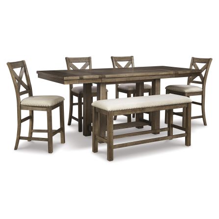 Moriville 6 Piece Counter Set (Table with 4 Stools and Bench)