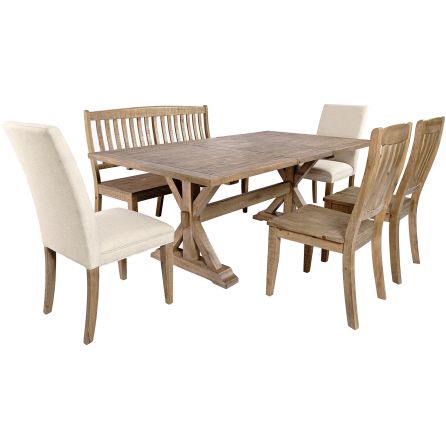 Carlyle Crossing 6 Piece Dining Set (Rectangular Table with 2 Upholstered Side Chairs, 2 Slatback Side Chairs and Bench)