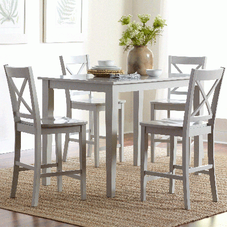 Simplicity Dove Grey 5 Piece Counter Height Set (Counter Height Table with 4 X-Back Stools)