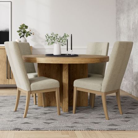 Davie 5 Piece Round Dining Set (Table with 4 Upholstered Side Chairs)