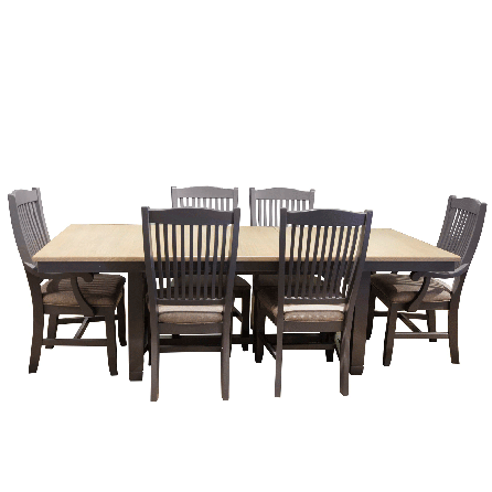 Port Townsend 7 Piece Dinette Set (Trestle Table with 4 Upholstered Side Chairs and 2 Arm Chairs)