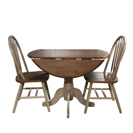 Sandstone and Tobacco 3 Piece Dinette Set (Round Drop Leaf Table with 2 Side Chairs)