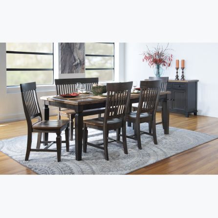 Vista Hickory Coal 6 Piece Dining Table (Extension Table with 4 Slatback Side Chairs and Bench)