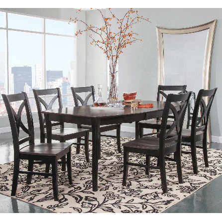 Cosmopolitan Coal/Black Dining Room 7 Piece Set - Butterfly Leaf Leg Table with 6 Salerno Side Chairs