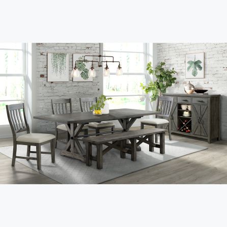 Sawbuck 6 Piece Dining Set (Table with 4 Side Chairs and Bench)