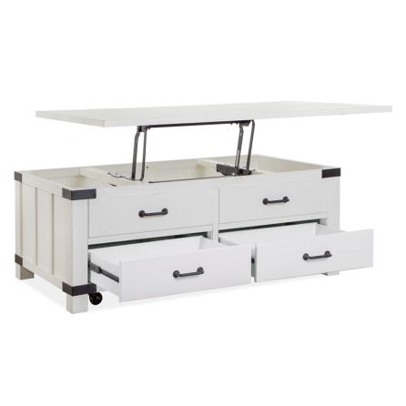 Harper Springs lift top cocktail table with top and drawers opened