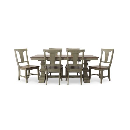 Vista Hickory/Stone 7 Piece Dining Set (Trestle Table with 6 Panelback Side Chairs)