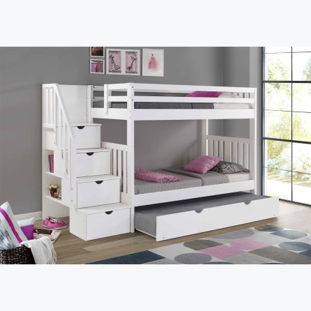 Cambridge White Staircase Bunk Bed with Trundle