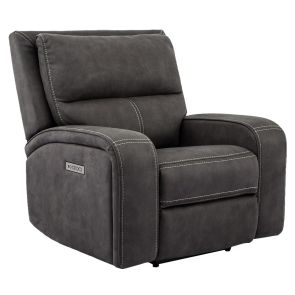 Angled front view of Benson Slate Grey Power Headrest Recliner