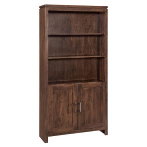 Front view of 2 West 72 Inch High Brown Mahogany Bookcase with Doors closed