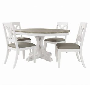 Front view of Cora 5 Piece Dining Set: Round Table/4 X-Back Upholstered Side Chairs