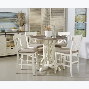 Bar Harbor White 5 Piece Set (Round Pub Table with 4 Counter Stools)