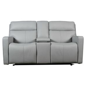 Front view of Chase Oslo Grey Power Headrest & Lumbar Reclining Console Loveseat