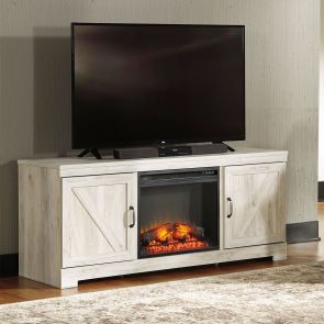 Bellaby Whitewash Large TV Stand with Fireplace