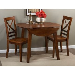 Simplicity Caramel 3 Piece Dinette Set (Drop Leaf Table with 2 X-Back Side Chairs)