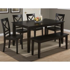 Simplicity Espresso 6 Piece Rectangular Set (Rectangular Table with 4 Side Chairs and Bench)