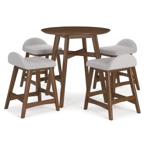 Lyncott 5 Piece Counter Set (Table with 4 Grey Stools)
