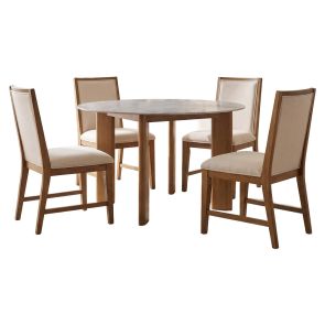 Front view of Sierra 5 Piece Dining Set: Round Table & 4 Upholstered Side Chairs