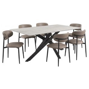 Fossil 7 Piece Dining Set: Stone Table & 6 Lily Mushroom Side Chairs