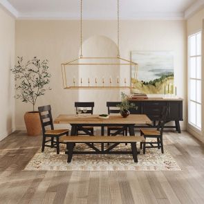 Hendricks 6 Piece Dining Set: Trestle Table, 4 Side Chairs & Bench
