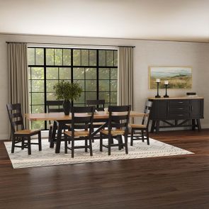 Room view of Hendricks 7 Piece Dining Set: Trestle Table & 6 Ladderback Side Chairs