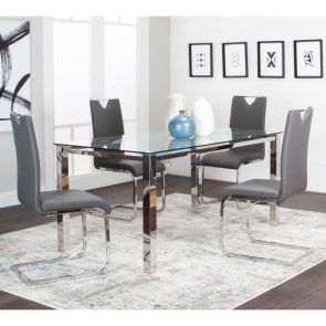 Skyline 5 Piece Dining Set (Glass Table with 4 Charcoal Side Chairs)