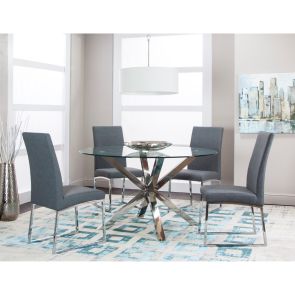 Classic 5 Piece Dinette Set (Glass Table with 4 Side Chairs)