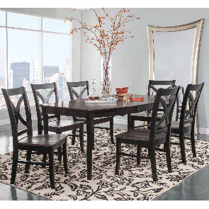 Cosmopolitan Coal/Black Dining Room 7 Piece Set - Butterfly Leaf Leg Table with 6 Salerno Side Chairs