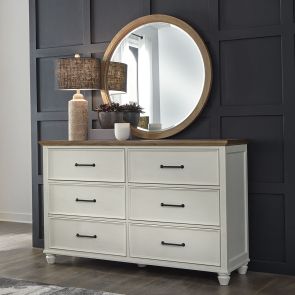 Room view of Vista Hickory Round Mirror above Dresser