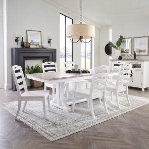 Room view of Cora 7 Piece Dining Set: Trestle Table with 6 Ladderback Side Chairs and Server