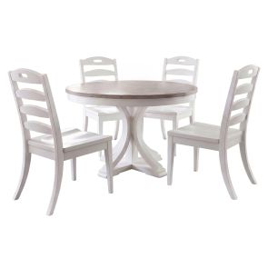Front view of Cora 5 Piece Dining Set: Round Table without leaf showing & 4 Ladderback Side Chairs